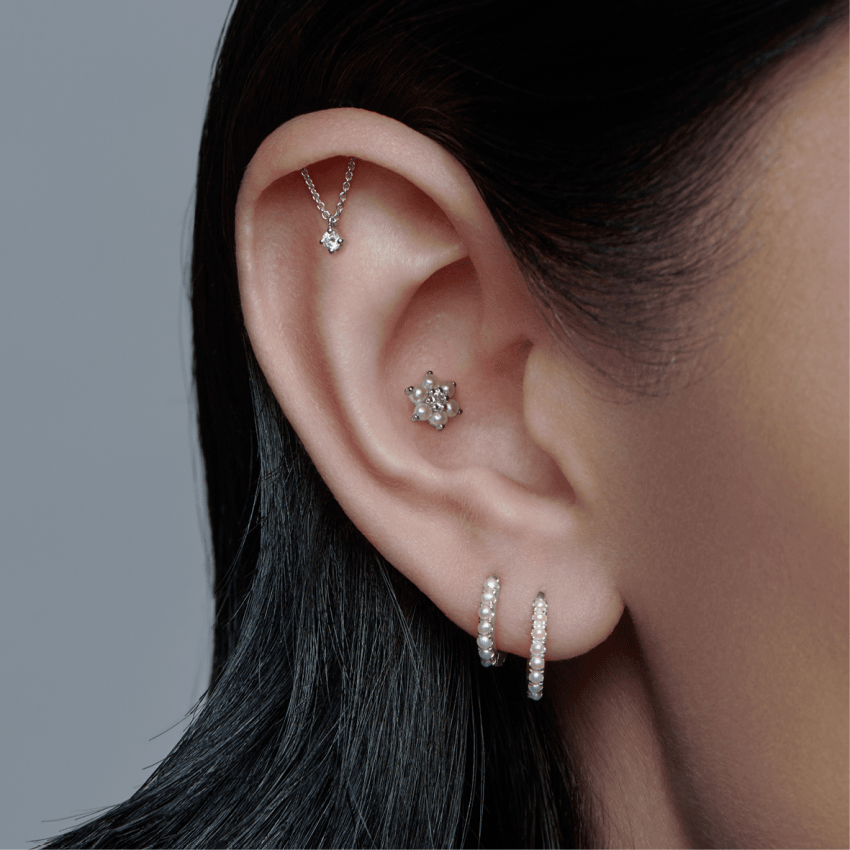 Prong Set Diamond Drape Threaded Stud Earring With Titanium Backing