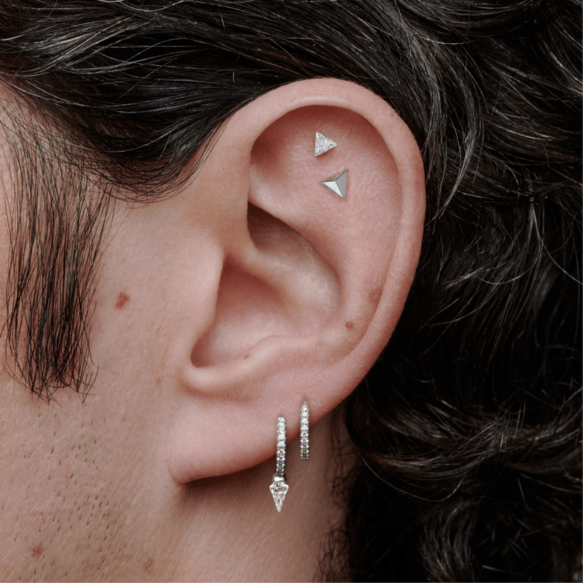 Invisible Set Triangle Diamond Threaded Stud Earring With Titanium Backing