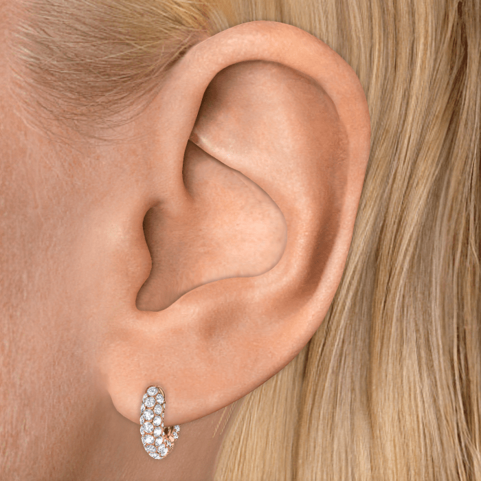 Invisible Set Diamond Three Row Pavé Hoop Earring