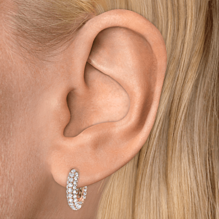 Invisible Set Diamond Three Row Pavé Hoop Earring
