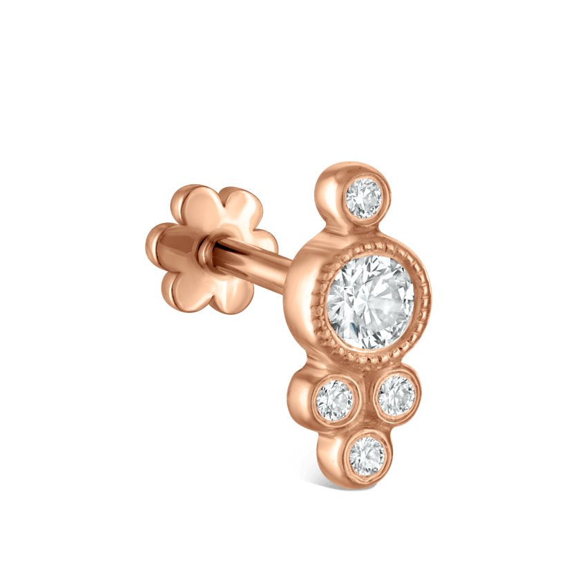 Five Diamond Trinity Threaded Stud Earring With Titanium Backing
