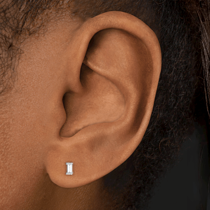 Diamond Baguette Threaded Stud Earring With Titanium Backing
