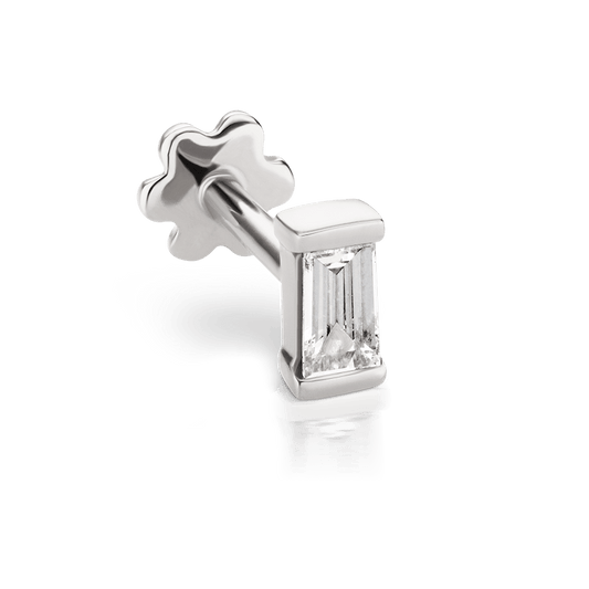 Diamond Baguette Threaded Stud Earring With Titanium Backing