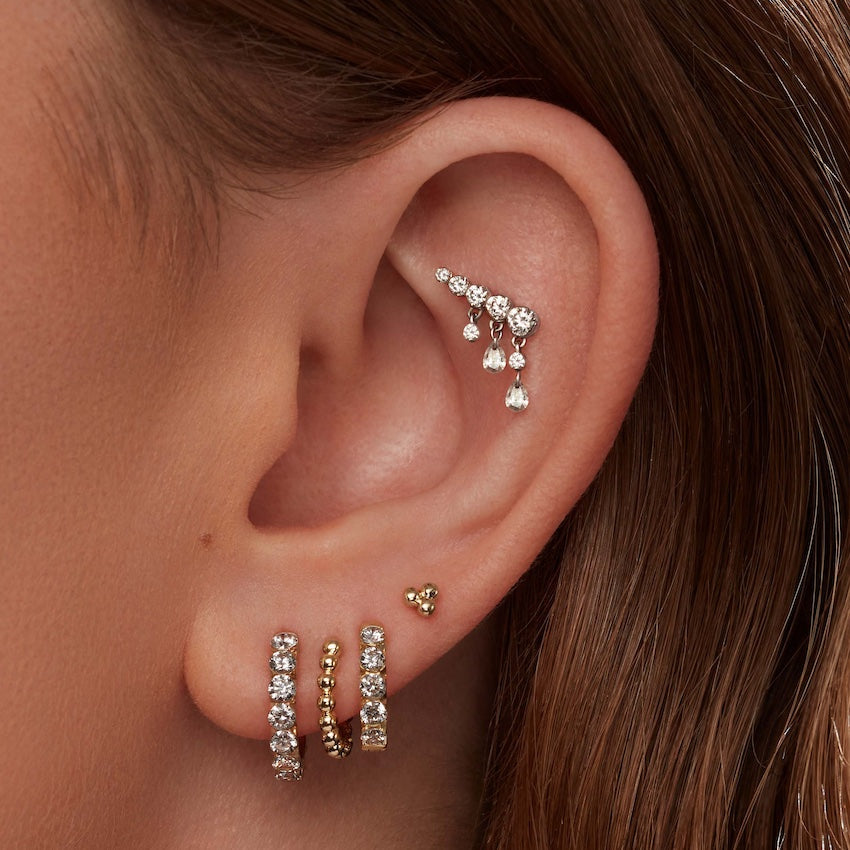 Invisible Set Diamond Crescendo Bar Threaded Stud Earring