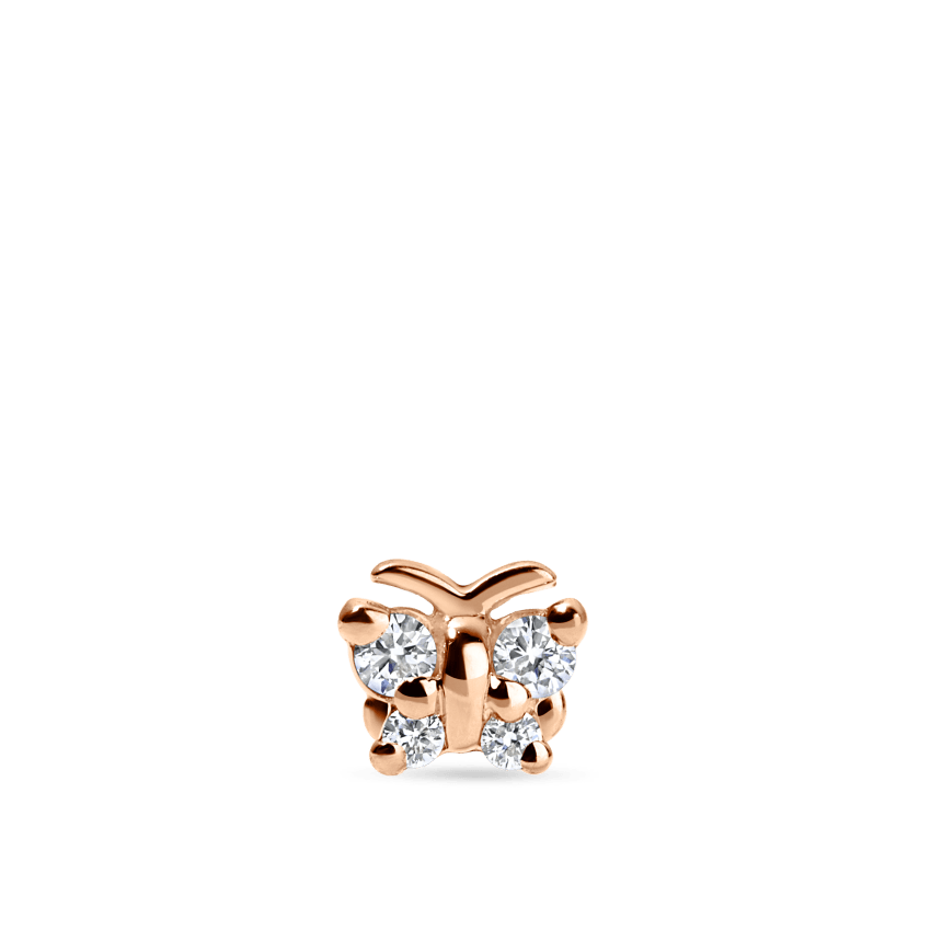 Diamond Butterfly Threaded Stud Earring With Titanium Backing