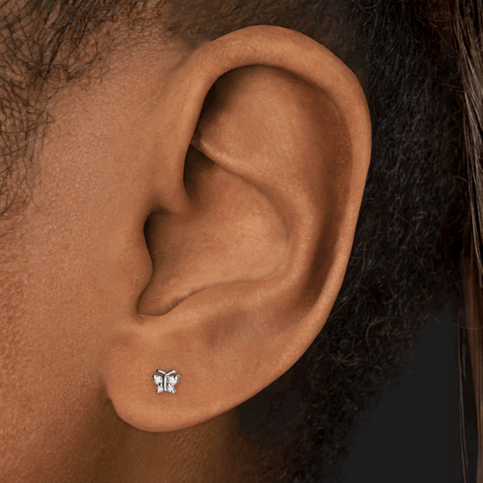 Diamond Butterfly Threaded Stud Earring With Titanium Backing