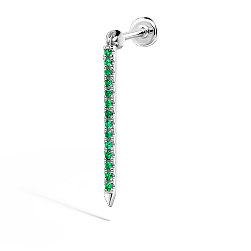 Emerald Eternity Bar Charm Threaded Stud Earring With Titanium Backing