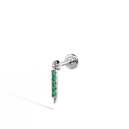 Emerald Eternity Bar Charm Threaded Stud Earring With Titanium Backing
