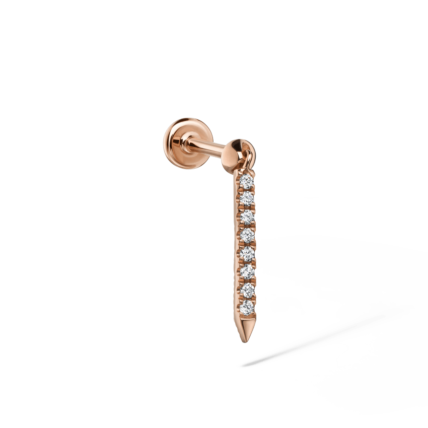 Diamond Eternity Bar Charm Threaded Stud Earring With Titanium Backing