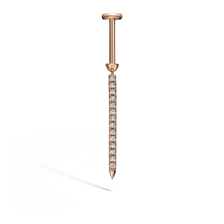 Diamond Eternity Bar Charm Threaded Stud Earring With Titanium Backing