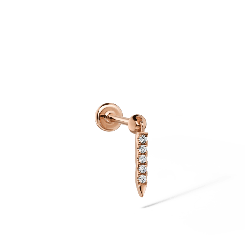 Diamond Eternity Bar Charm Threaded Stud Earring With Titanium Backing