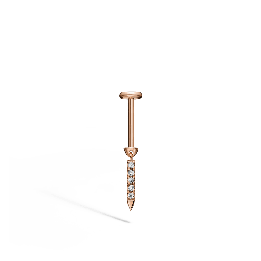 Diamond Eternity Bar Charm Threaded Stud Earring With Titanium Backing