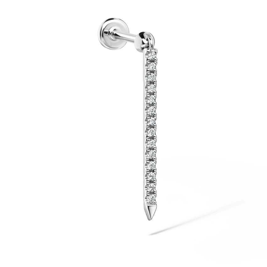 Diamond Eternity Bar Charm Threaded Stud Earring With Titanium Backing