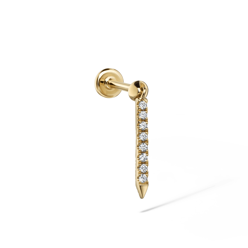 Diamond Eternity Bar Charm Threaded Stud Earring With Titanium Backing