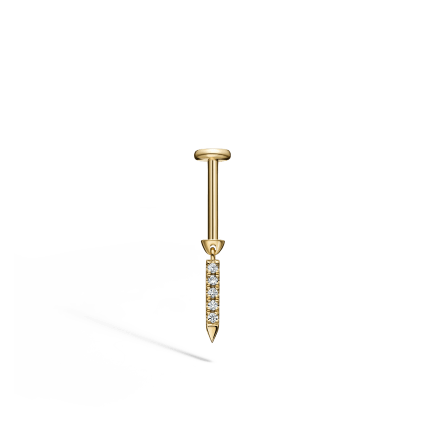 Diamond Eternity Bar Charm Threaded Stud Earring With Titanium Backing