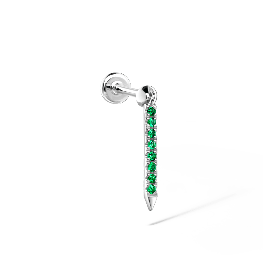 Emerald Eternity Bar Charm Threaded Stud Earring With Titanium Backing