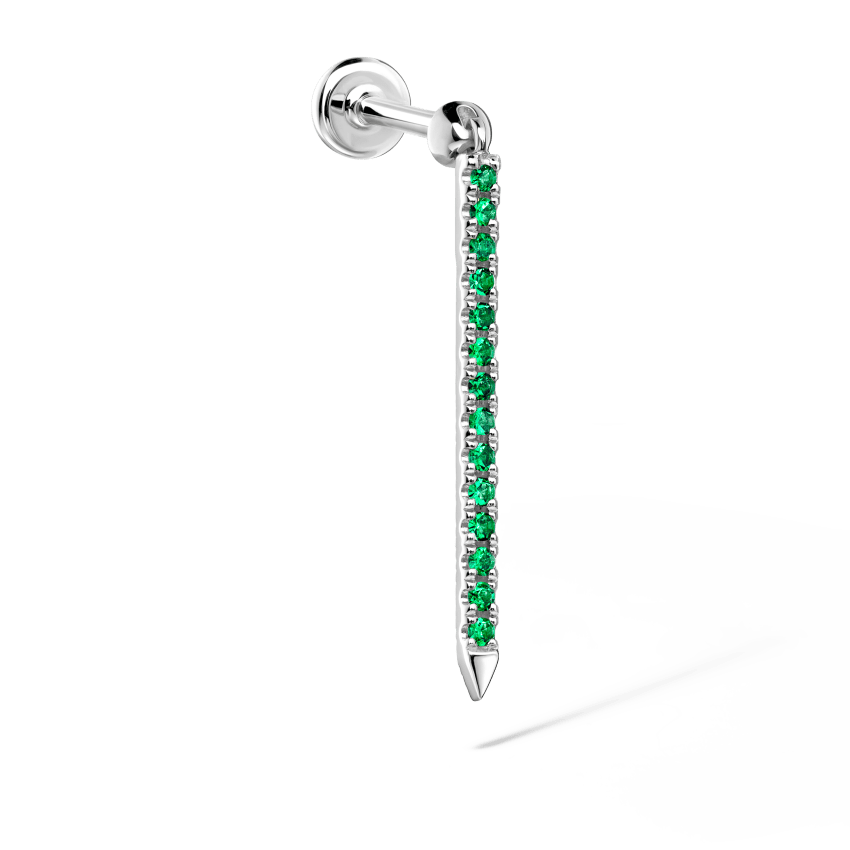 Emerald Eternity Bar Charm Threaded Stud Earring With Titanium Backing