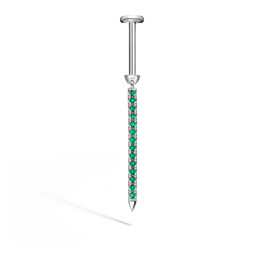 Emerald Eternity Bar Charm Threaded Stud Earring With Titanium Backing
