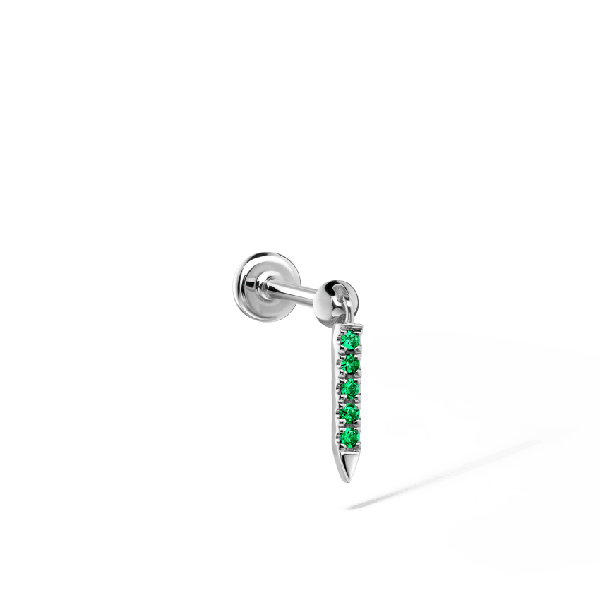 Emerald Eternity Bar Charm Threaded Stud Earring With Titanium Backing