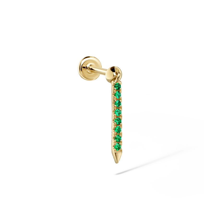 Emerald Eternity Bar Charm Threaded Stud Earring With Titanium Backing