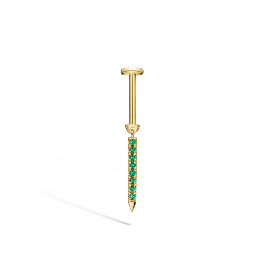 Emerald Eternity Bar Charm Threaded Stud Earring With Titanium Backing
