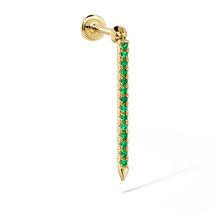 Emerald Eternity Bar Charm Threaded Stud Earring With Titanium Backing