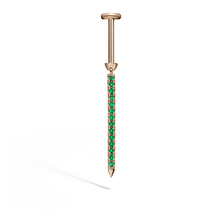 Emerald Eternity Bar Charm Threaded Stud Earring With Titanium Backing