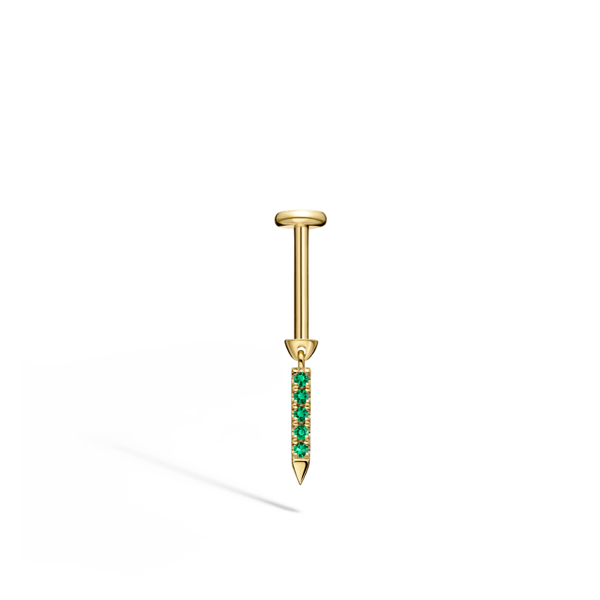Emerald Eternity Bar Charm Threaded Stud Earring With Titanium Backing