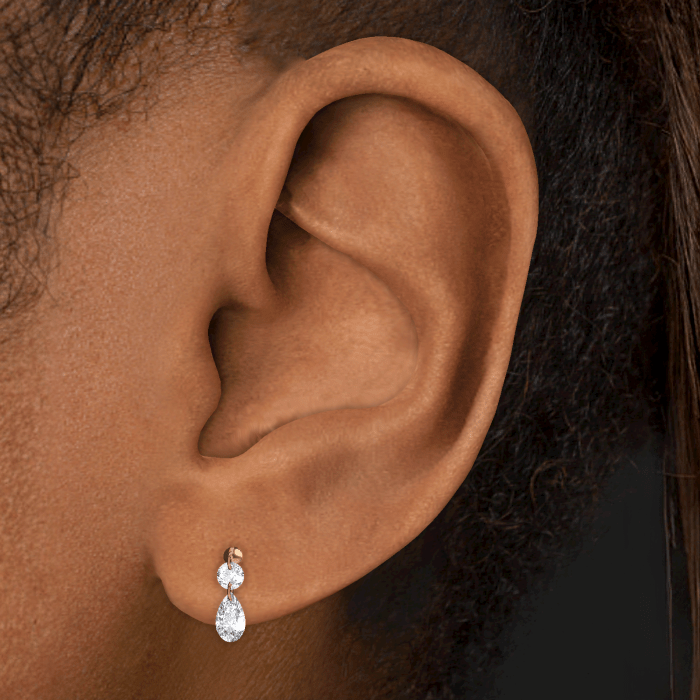 Floating Double Diamond Threaded Charm Earring With Titanium Backing