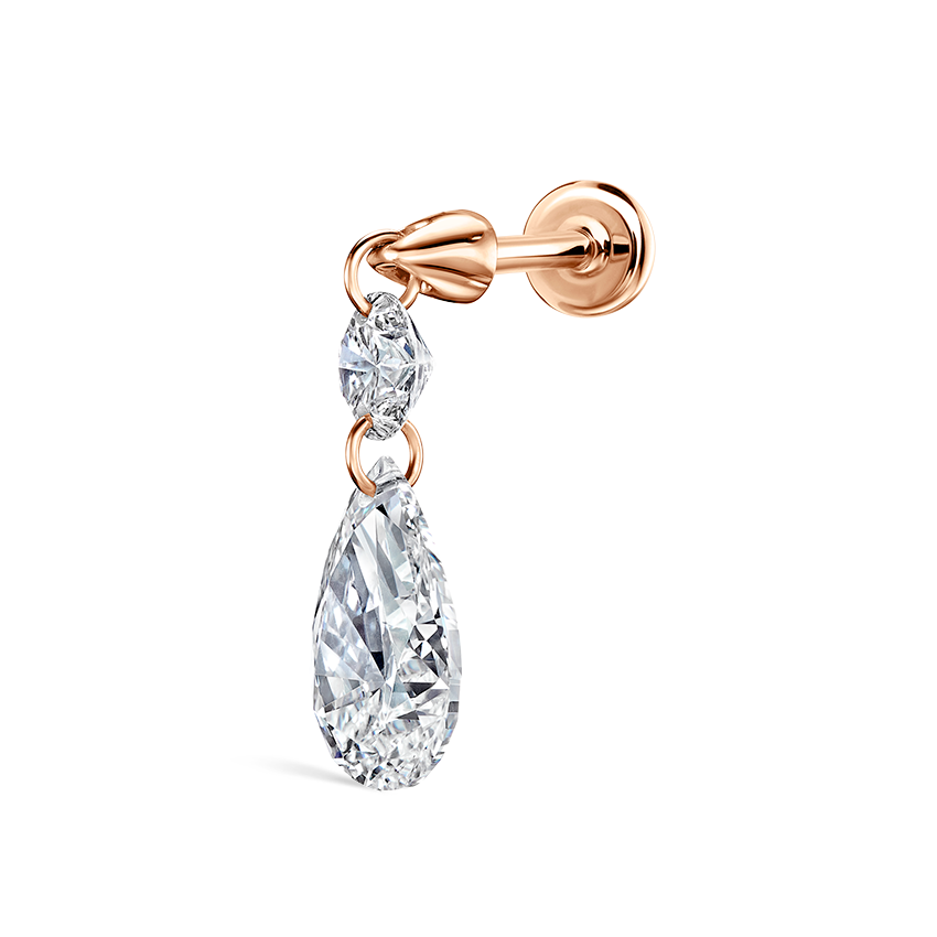 Floating Double Diamond Threaded Charm Earring With Titanium Backing