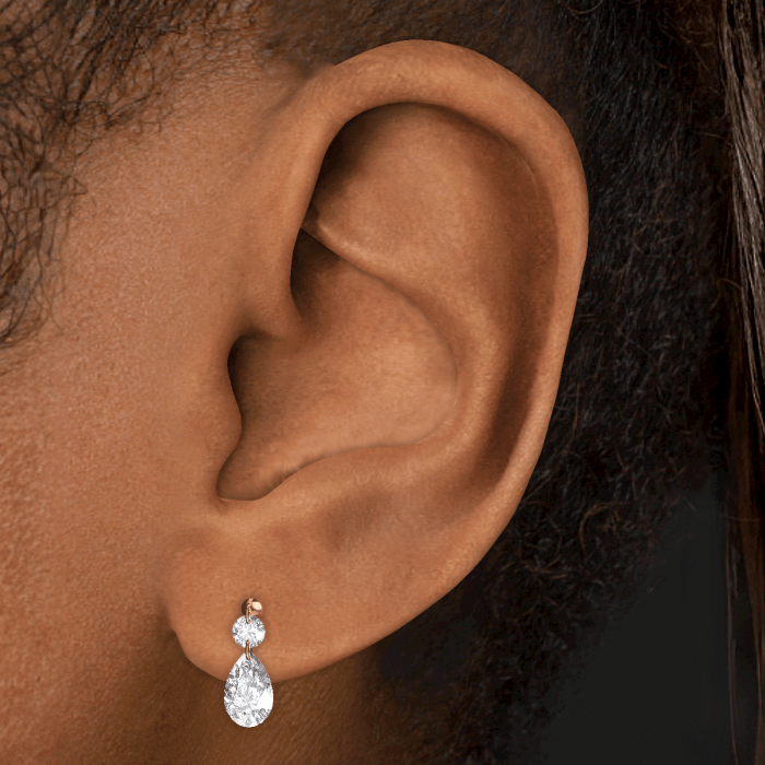 Floating Double Diamond Threaded Charm Earring With Titanium Backing