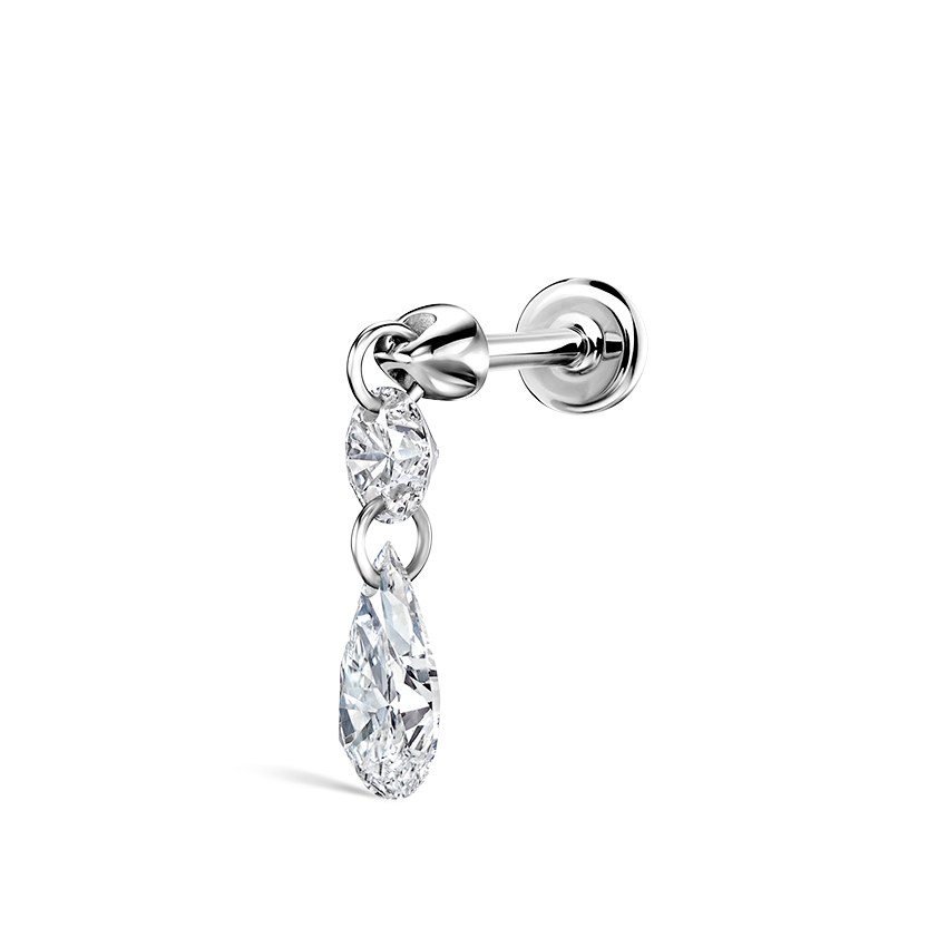 Floating Double Diamond Threaded Charm Earring With Titanium Backing
