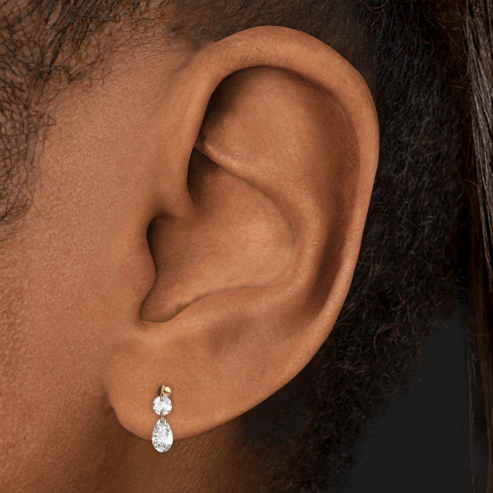 Floating Double Diamond Threaded Charm Earring With Titanium Backing