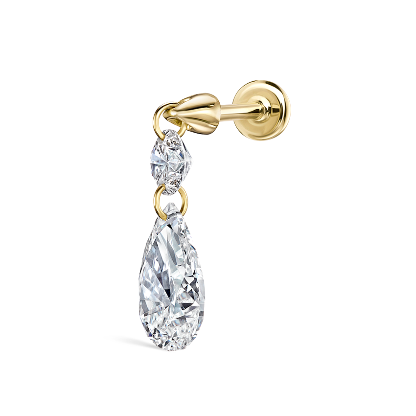 Floating Double Diamond Threaded Charm Earring With Titanium Backing