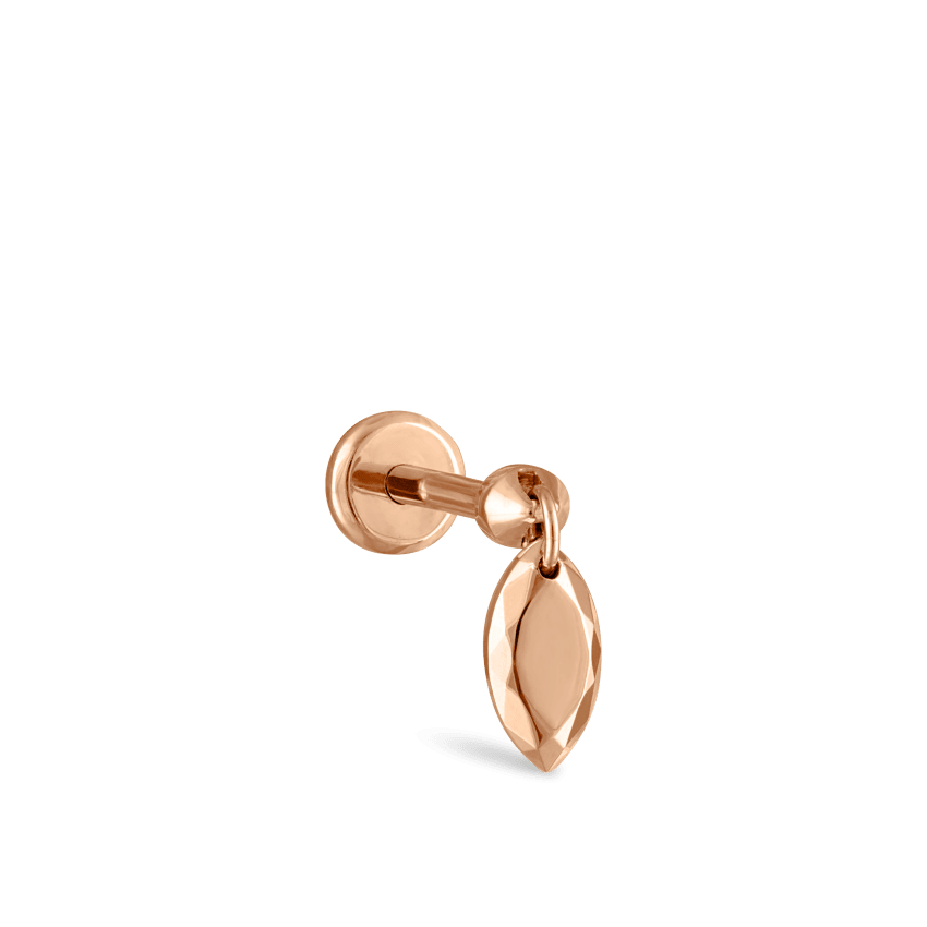 Faceted Gold Marquise Threaded Charm Earring With Titanium Backing