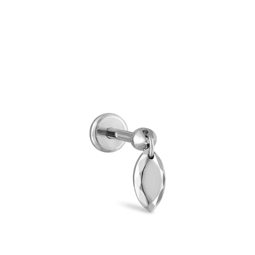 Faceted Gold Marquise Threaded Charm Earring With Titanium Backing