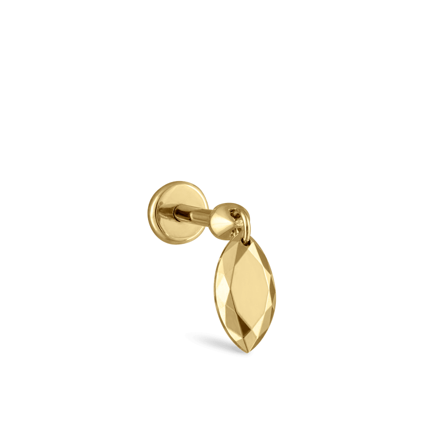 Faceted Gold Marquise Threaded Charm Earring With Titanium Backing