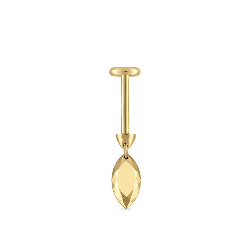 Faceted Gold Marquise Threaded Charm Earring With Titanium Backing