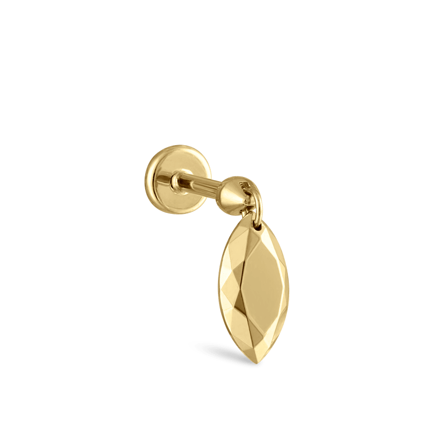 Faceted Gold Marquise Threaded Charm Earring With Titanium Backing