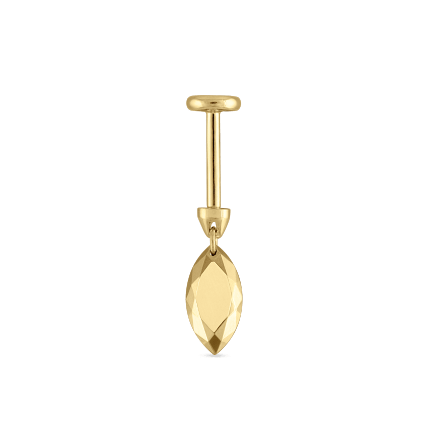 Faceted Gold Marquise Threaded Charm Earring With Titanium Backing