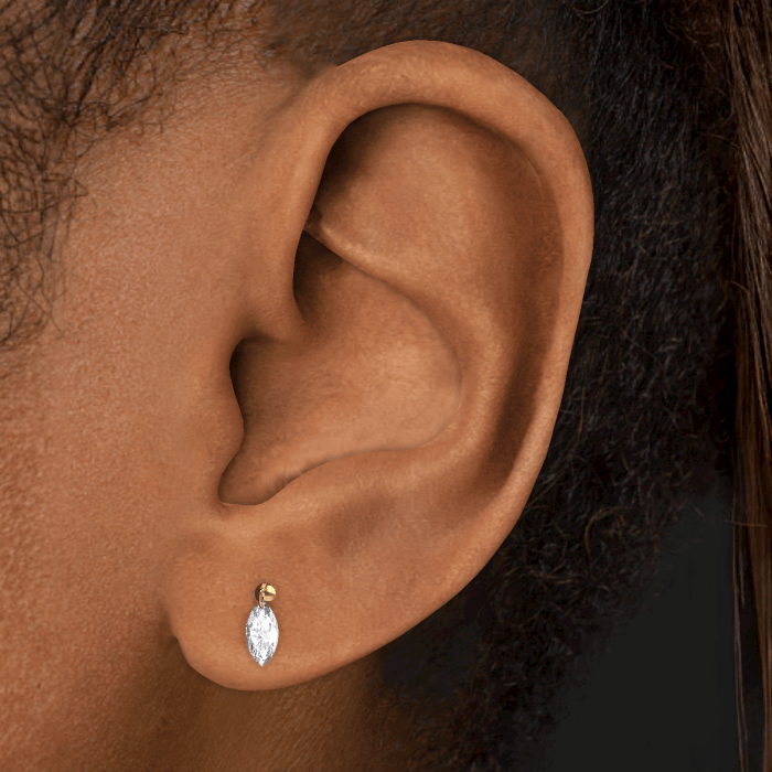 Floating Marquise Diamond Charm Threaded Stud Earring With Titanium Backing