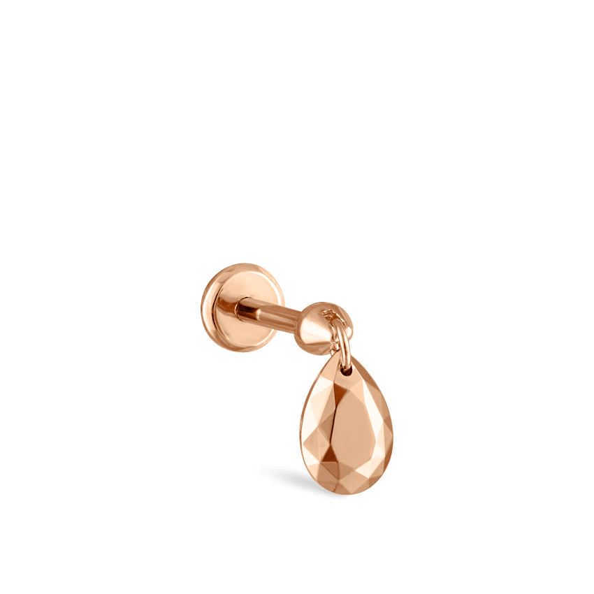 Faceted Gold Pear Threaded Charm Earring With Titanium Backing