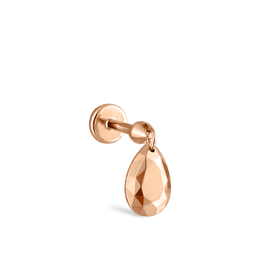 Faceted Gold Pear Threaded Charm Earring With Titanium Backing