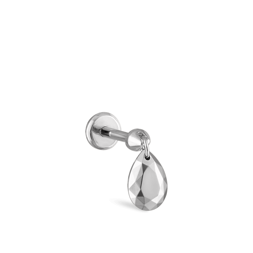 Faceted Gold Pear Threaded Charm Earring With Titanium Backing