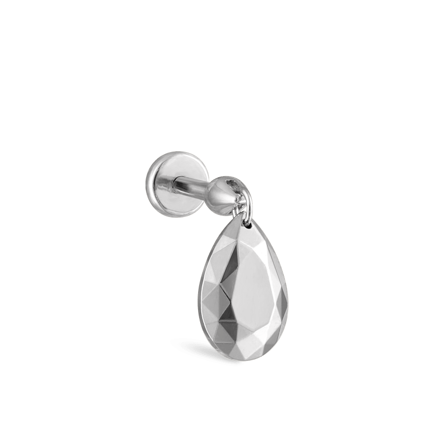 Faceted Gold Pear Threaded Charm Earring With Titanium Backing