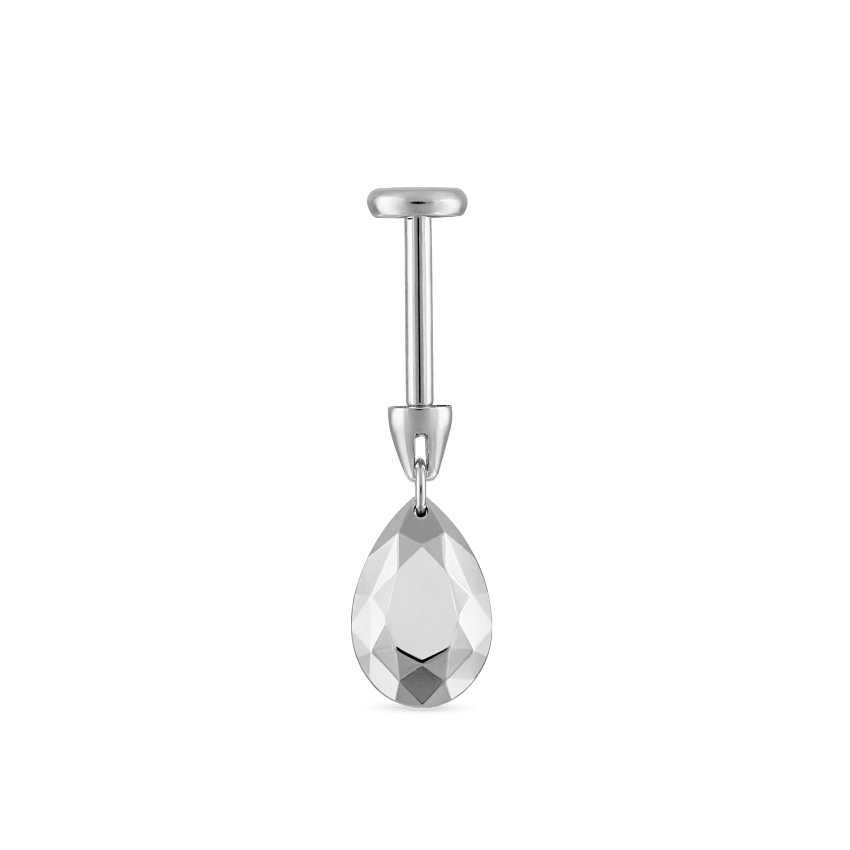 Faceted Gold Pear Threaded Charm Earring With Titanium Backing