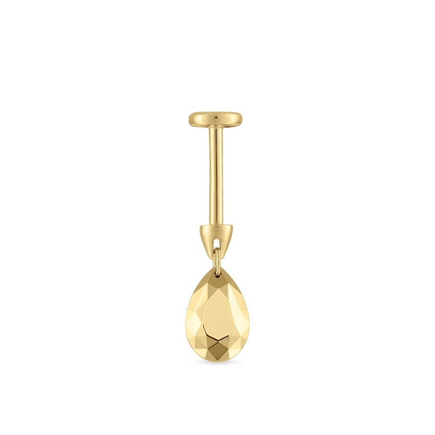 Faceted Gold Pear Threaded Charm Earring With Titanium Backing
