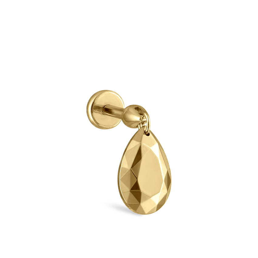 Faceted Gold Pear Threaded Charm Earring With Titanium Backing