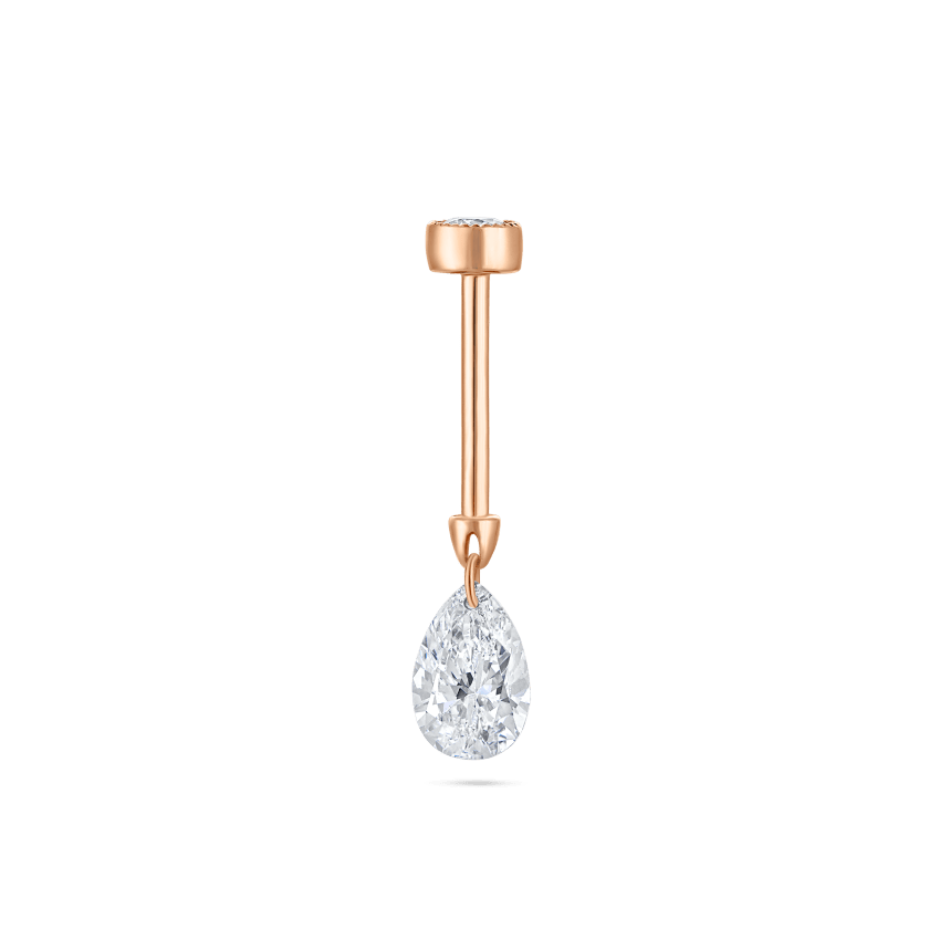 Floating Pear Diamond Charm Threaded Stud Earring With Titanium Backing