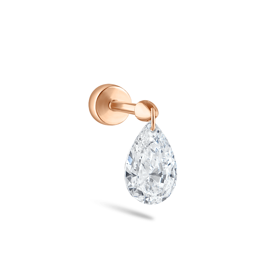 Floating Pear Diamond Charm Threaded Stud Earring With Titanium Backing